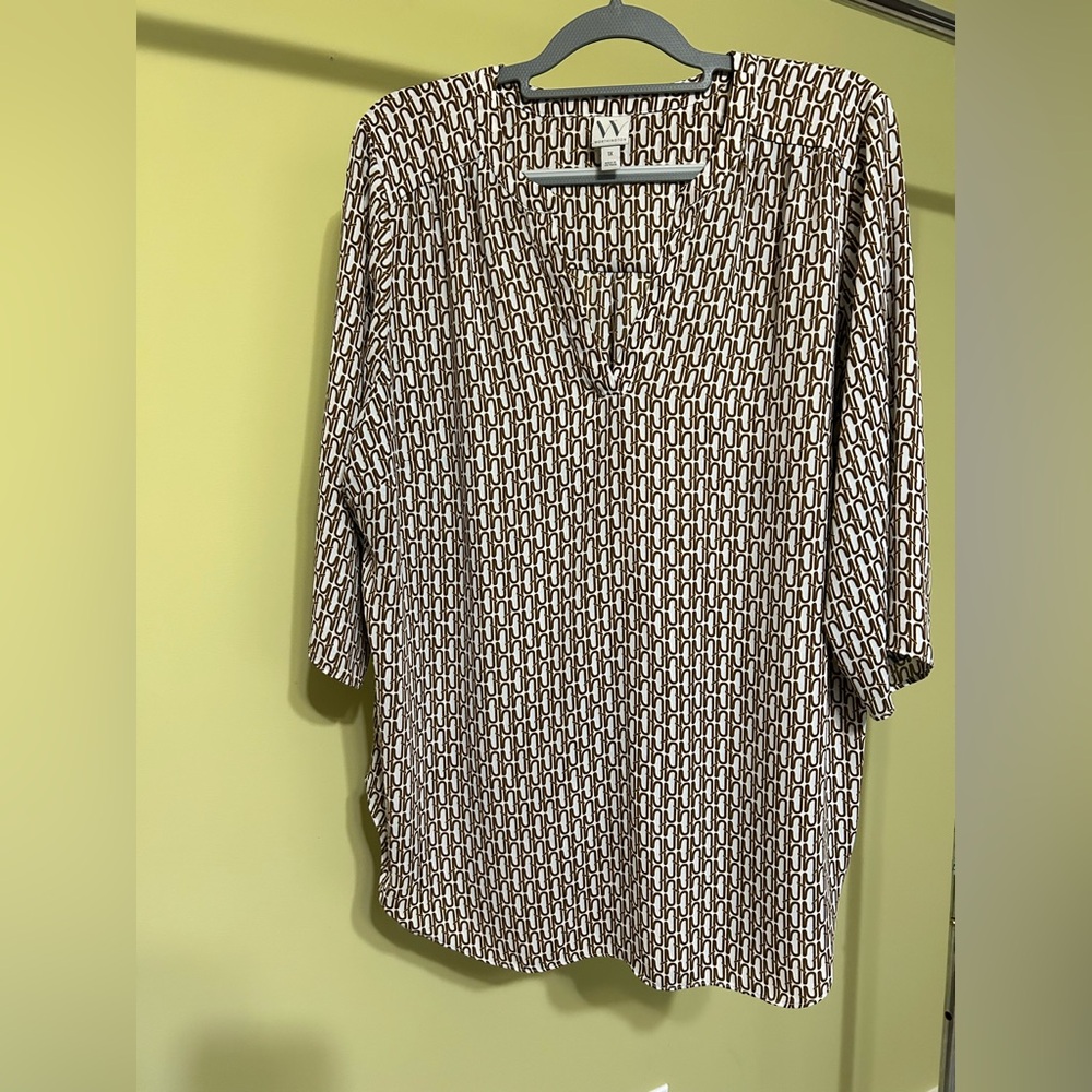 Worthington Geometric Brown and White Fabric Tunic